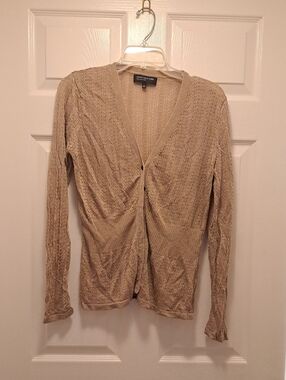 Jones New York Beige Openwork V-Neck Button Cardigan